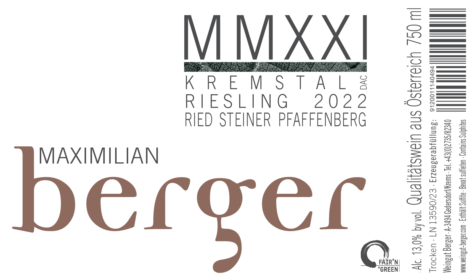 Riesling Ried Steiner Pfaffenberg Kremstal Dac Berger Skurnik Wines