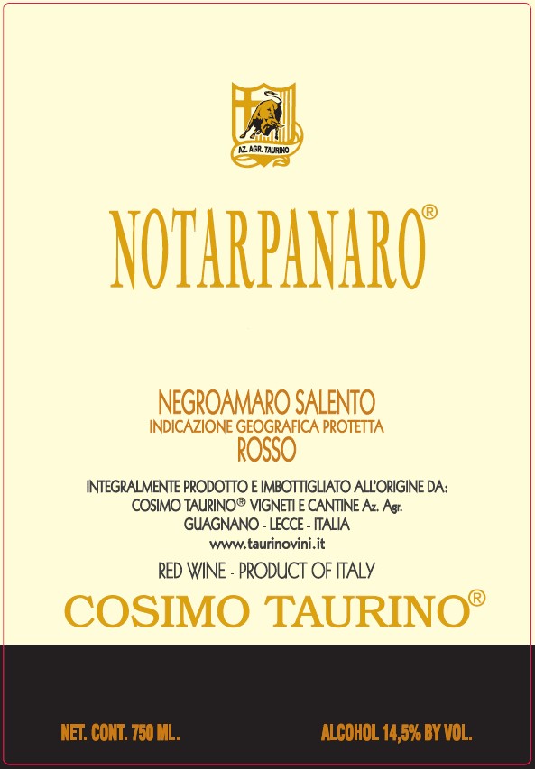 Salento Rosso 'Notarpanaro', Cosimo Taurino - Skurnik Wines & Spirits