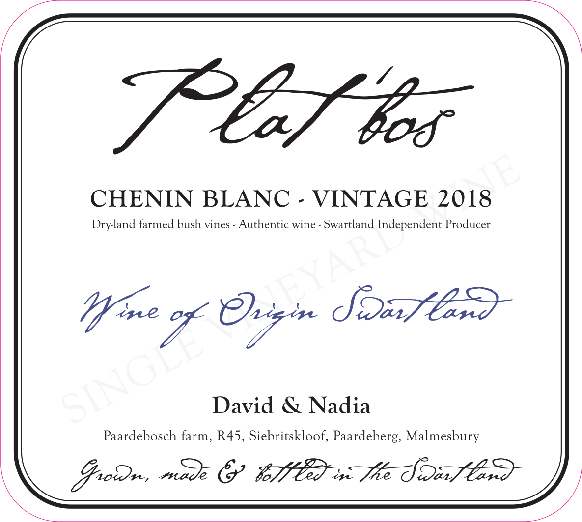 Chenin Blanc Plat Bos David Nadia Sadie Skurnik Wines