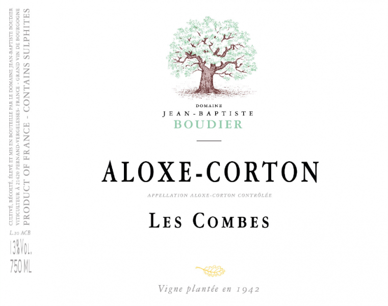 AloxeCorton Blanc Les Combes Domaine Jean Baptiste Boudier